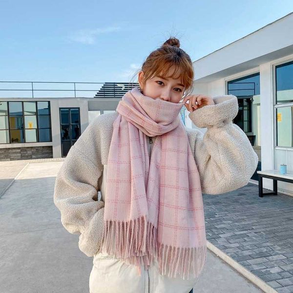 

autumn and winter scarf female british imitation cashmere tassel scarf fashion warm color plaid dual-purpose shawl, Blue;gray