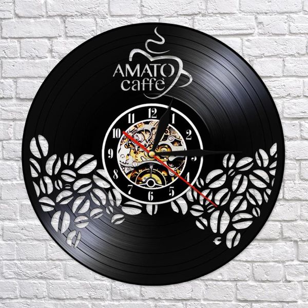 

wall clocks amato caffe record clock coffee beans design hanging silent watch lover gift bar shop decorative sign