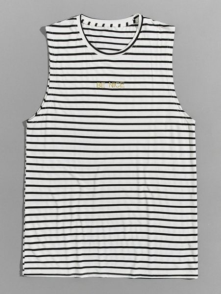 

men slogan embroidery striped tank z6lm#, White;black