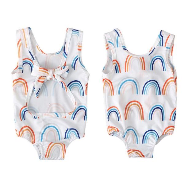 

fashion toddler baby girls kids sleeveless rainbow print cute backless one-piece suit beachwear bathing swimwear 0-24m style one-pieces, Black