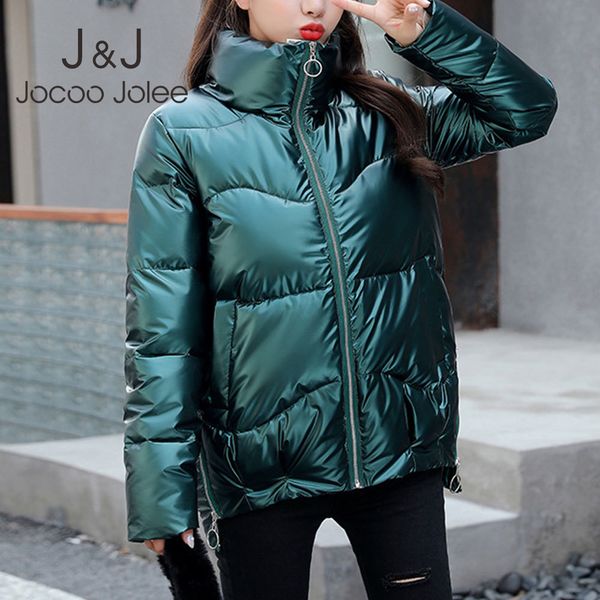

jocoo jolee winter korean style parka women casual stand collar thick warm cotton padded coat jackets elegant shiny outwear 210518, Black