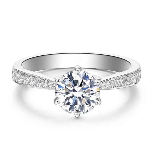 

cluster rings 14k au585 white gold ring women wedding anniversary engagement party crown 6 claw round moissanite diamond elegant trendy, Golden;silver