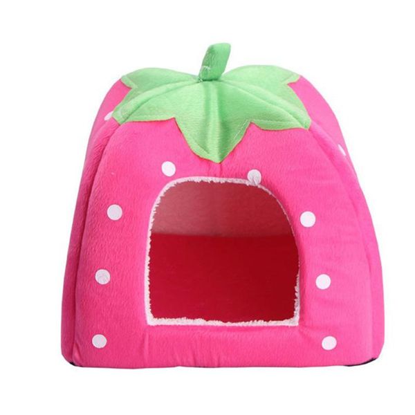 

kennels & pens pet cat house foldable soft winter leopard dog bed strawberry cave cute kennel nest fleece beds