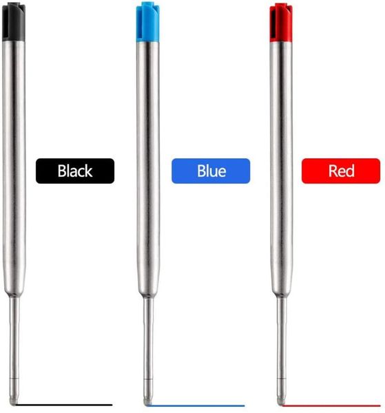 

refills 10pcs metal ballpoint pen blue red black ink medium roller ball pens refill for parker school office stationery supplies, Black;red