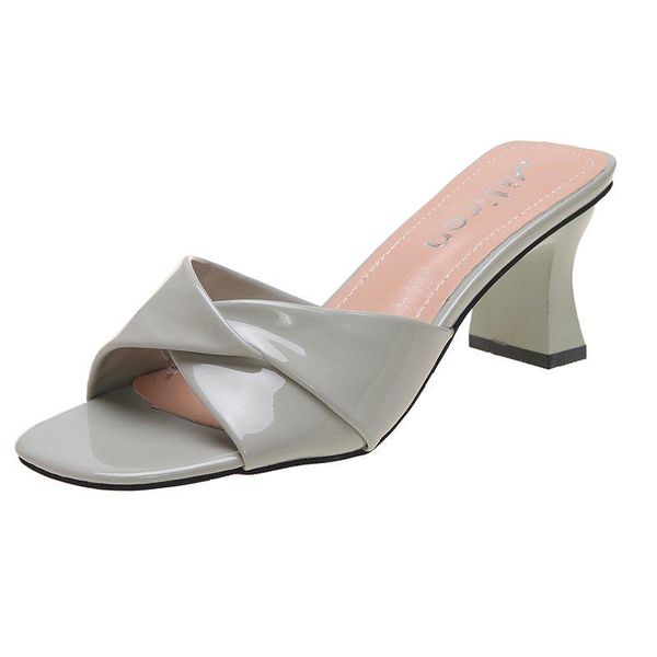 

slippers fashion women's splicing vamp solid color simple and mature belt with heel all-match outdoor, Black