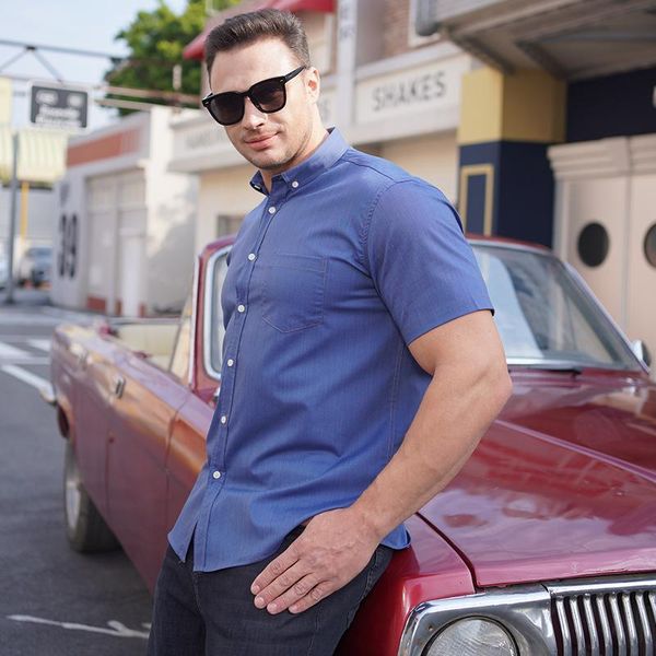 

7xl 6xl men summer shirts 2021 arrivals business casual thin comfortable denuim fat loose men's, White;black