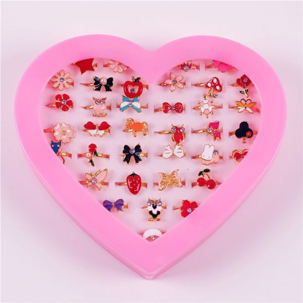 

jewelry accessories rings children's alloy girls exquisite ring adjustable love box set 36, Red;brown