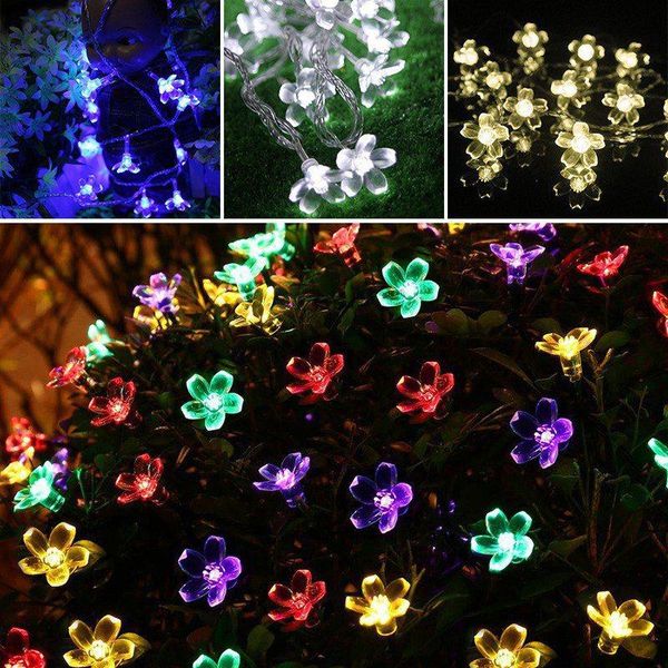 

party decoration christmas 50 pcs plastic flowers solar powered light string waterproof home garden