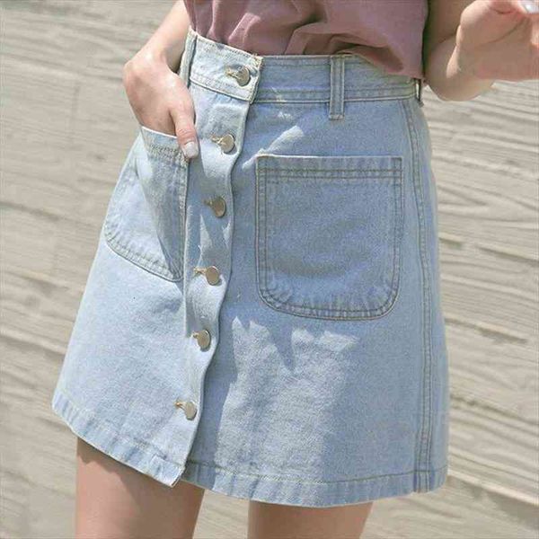 

denim a line spring womens skirt summer high waist one step mujer faldas saias mulher, Black