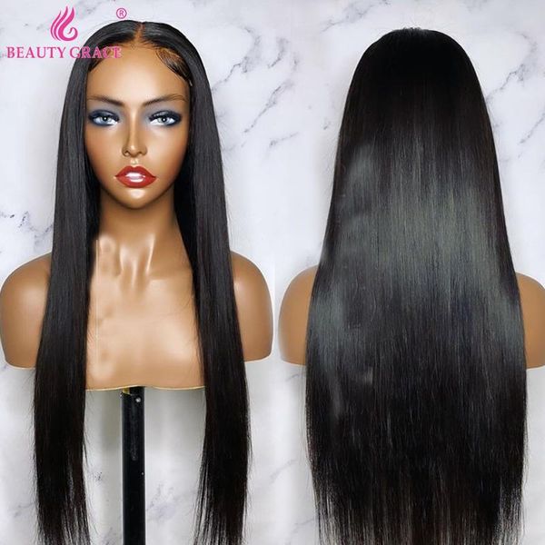 

lace wigs beauty grace front human hair preplucked 4x4 closure wig 40 inch brazilian straight frontal for women, Black;brown