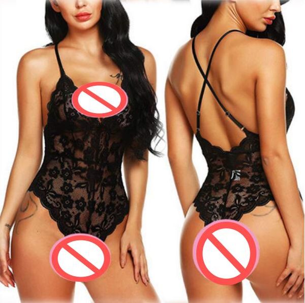 

dhl wholesale women sleepwear pyjamas hollow translucent one piece bodysuit lace women's underwear lingerie f079, Black;red