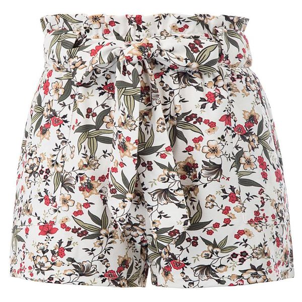 

shorts women's summer floral casual elastic waist belt pockets women's, White;black