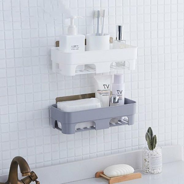 

punch-bathroom shelf plastic toilet vanity wall hanging storage rack basket no trace stickers xi3081524 shelves