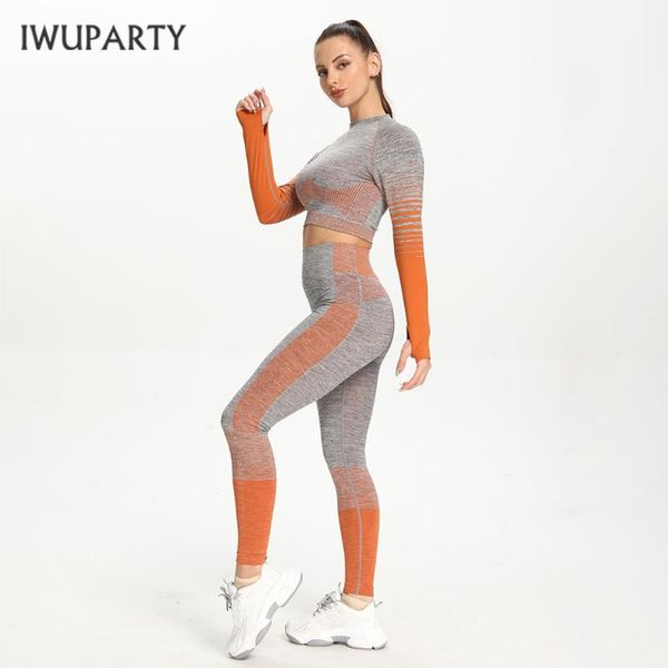 

yoga outfits iwuparty seamless women set workout sportswear gym clothing fitness long sleeve crop high waist leggings sports suits, White;red