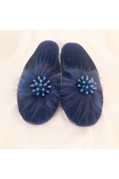 

women's navy blue home slippers, Black