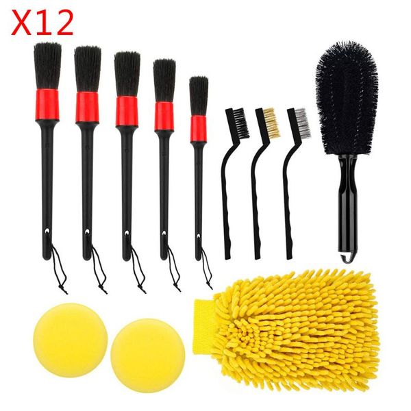 

car sponge 12pcs/kit detailing brush kit wheel rims clean set accessories