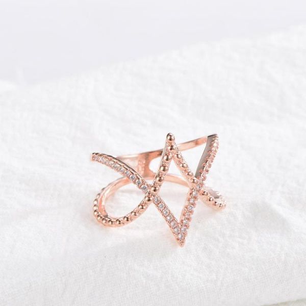 

cluster rings creative design ring 925 silver inlaid zircon v-shaped 2021 woman diy fine jewelry valentine day gift, Golden;silver