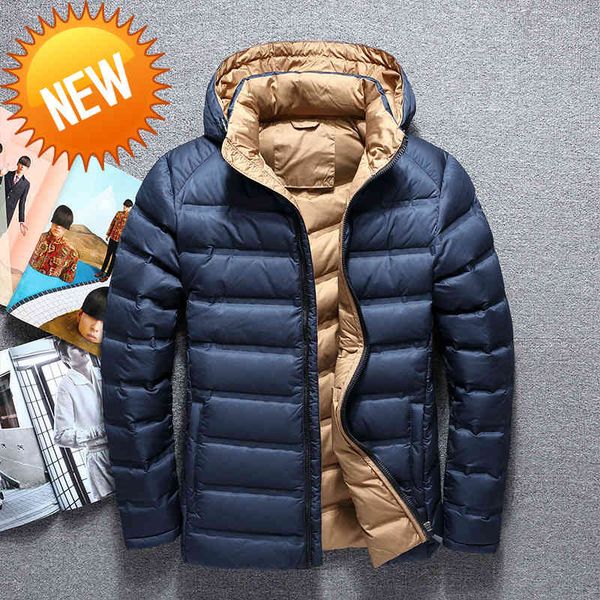 

fashion brand men's down jacket warm white duck winter coat hooded parkas padded mens jackets casacos masculino men clothing, Black