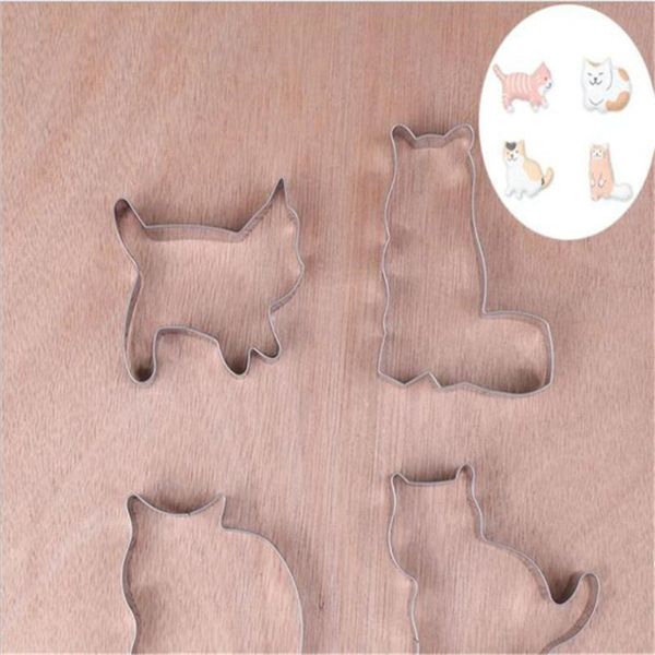 

4pc/set kitchen cookie cutter cat shaped aluminium mold sugarcraft cake cookies pastry baking mould decorating tools moulds