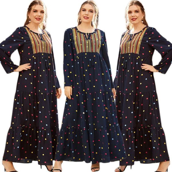 

ethnic clothing polka dot women long dress muslim arab islamic ramadan middle east dubai spring autumn plus size maxi robe gown, Red