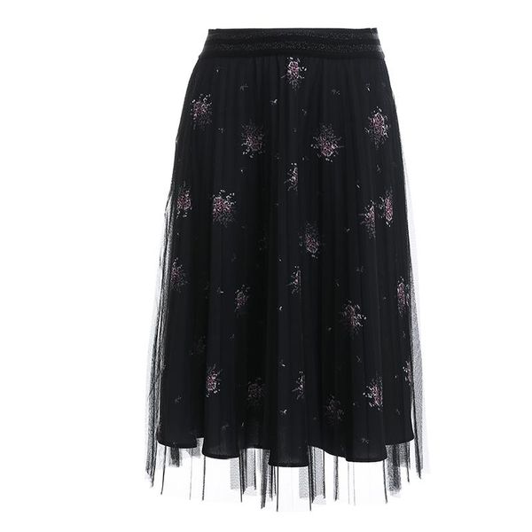 

skirts gowani autumn floral printed elastic waist black mesh pleated midi skirt