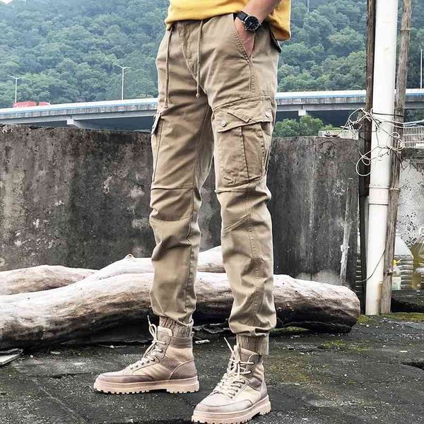 

men's jeans streetwear fashion loose fit multi pockets casual cargo pants elastic waist hip hop joggers overalls sysa, Blue