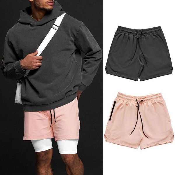 

men muscle running 2 in 1 shorts fitness gym workout towel loop pockets pants for man men's, White;black