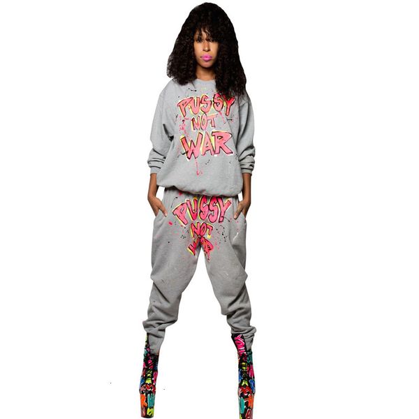 

print ts891 women's tracksuits casual loose cotton sports suit, Gray