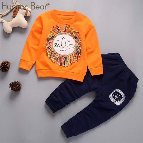

boy clothes sets spring autumn long sleeve cartoon printed t-shirt + sport pants toddler casual kids clothes for 210611, White