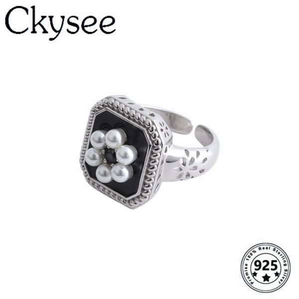 

cluster rings ckysee retro 925 sterling silver drip glaze flower design for women original fine jewelry charms, Golden;silver