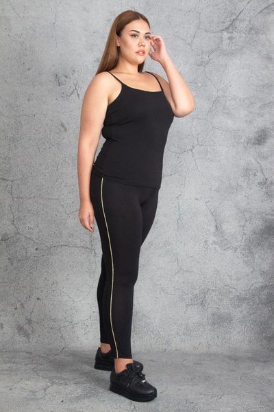

women's leggings gold side glitter striped pants 65 n19252, Black