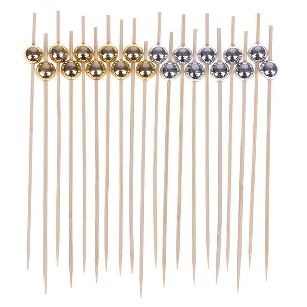 

disposable dinnerware 100pcs fruit sign bamboo stick cocktail sushi burger beaded silver bead fancy party tableware