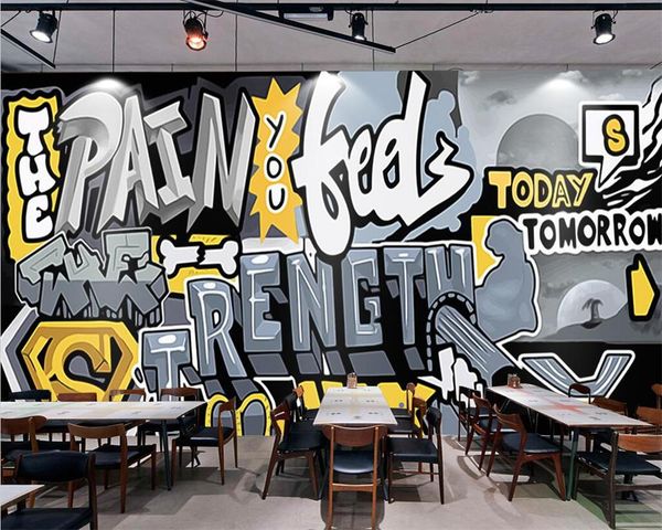 

wallpapers custom papel de parede 3d mural retro hand-painted graffiti industrial style gym club tooling background wall cafe