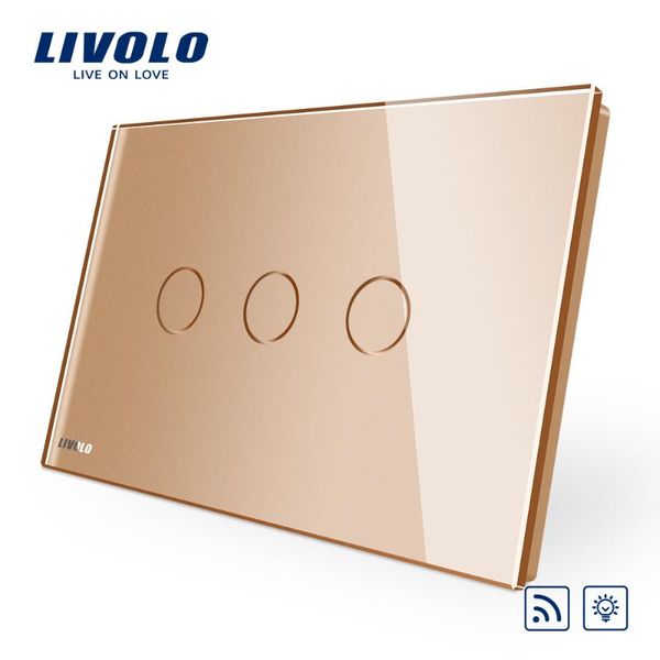 

livolo au us standard gold crystal glass panel, 110~250v,wireless remote control curtain switches,curtain dimmer switch smart home
