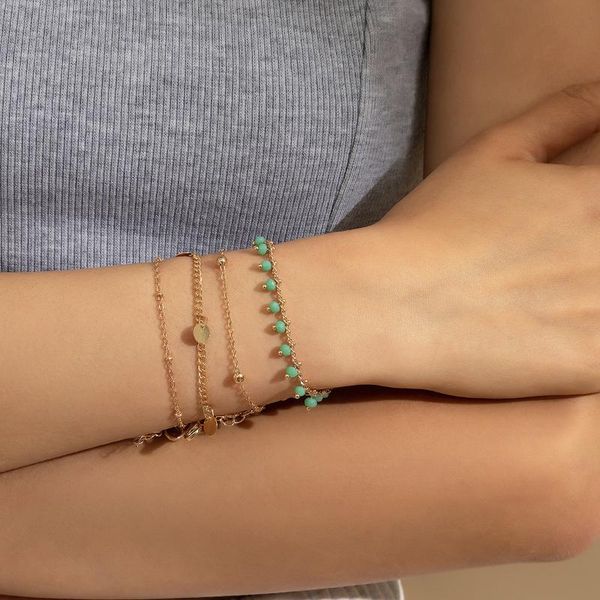 

link, chain women's bracelet retro ethnic style colored drop ball copper geometry mix and match fashion thin, Black