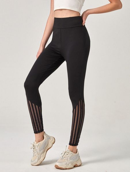 

high waist mesh panel leggings a8qr#, Black