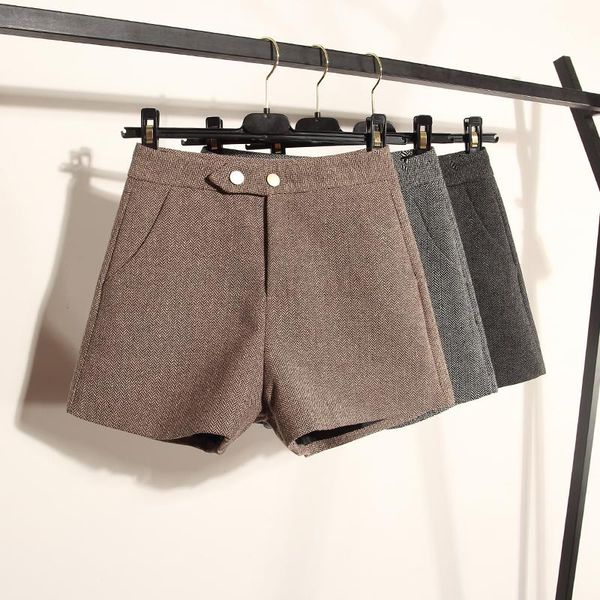 

women's shorts korean version women solid high waist office lady pockets 2021 autumn female sweet casual winter loose button, White;black