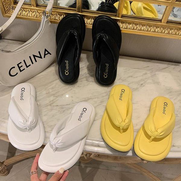

summer fashion thick bottom non-slip ins external wear slippers comfortable flip flops slides lady sandy beach shoes, Black