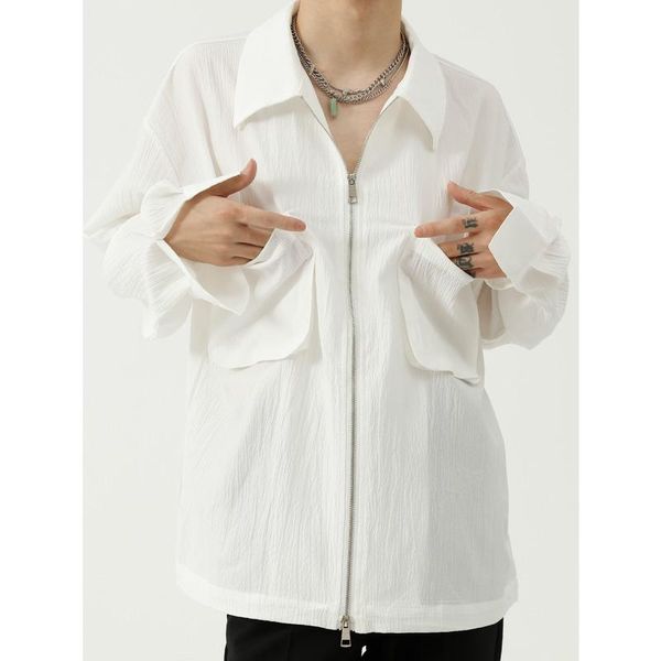 

men's jackets men clothing 2021 autumn products korean loose zipper pocket tooling style shirt jacket, Black;brown