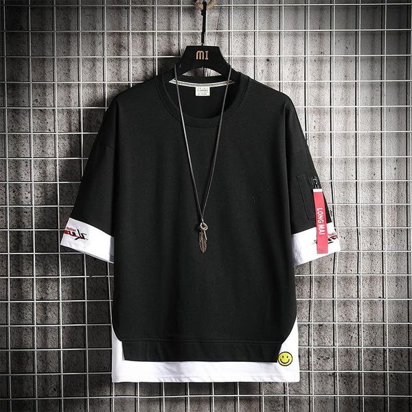 

men's t-shirts oversized t shirt men bodybuilding and fitness loose casual lifestyle wear t-shirt male streetwear hip-hop clothing, White;black