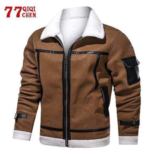 

men's jackets mens suede jacket fashion winter patchwork bomber motorcycle lapel coat men lambswool windbreaker outdoor casual faux pu, Black;brown