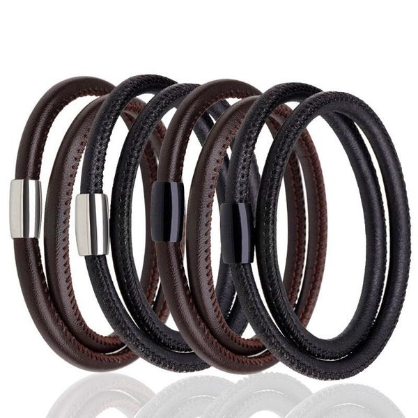 

charm bracelets multilayer leather bracelet homme femme men jewelry silver stainless steel magnet buckle bracel, Golden;silver