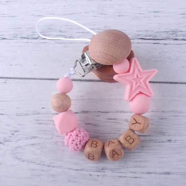

pacifiers# personalized name gray wood baby appease pacifier clips silicone five-pointed star chain holder shower gift