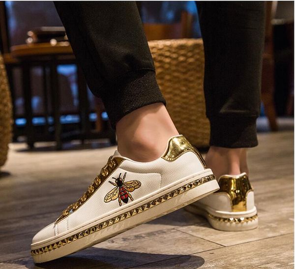 

fashion designer men gold embroidery bees designer sneakers mens flats casual shoes silver board shoes loafers prom shoes chaussure homme dh, Black