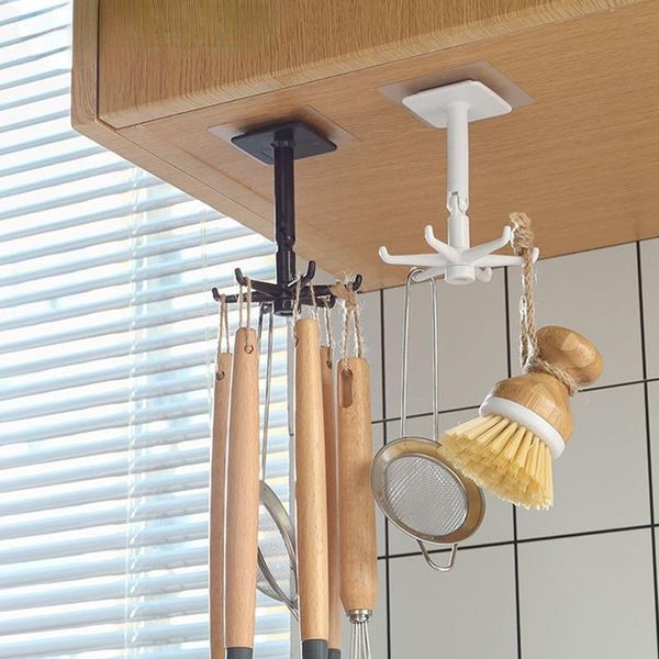 

hooks & rails abs punch-multi-purpose 360 degree rotatable kitchen hook home storage accessories organizador rotate rack