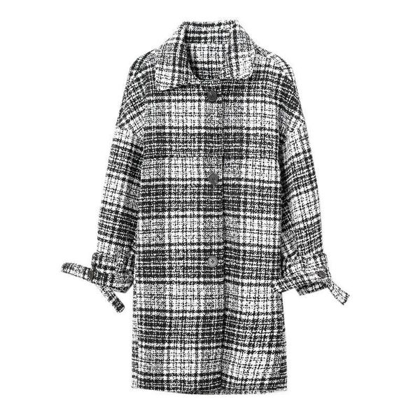 

women's wool & blends korean style tweed overcoat for women autumn, Black