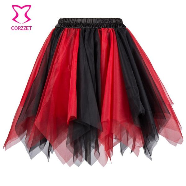 

skirts red & black layered asymmetrical tulle mini skirt petticoat fluffy pettiskirt corset tutu for women dance clubwear