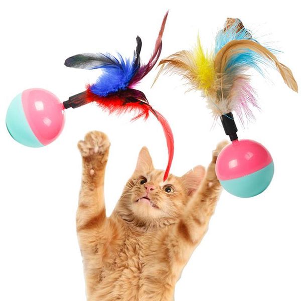 

cat toys creative interactive colorful feathers tumbler pet for cats kittens