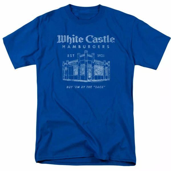 

white castle by the sack t shirt mens licensed hamburger tee royal blue, White;black