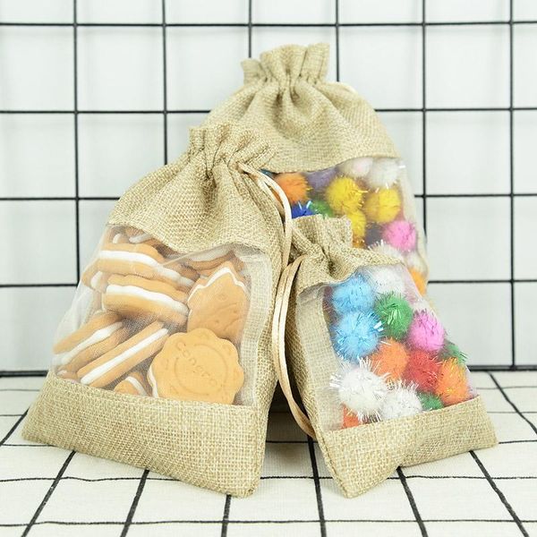 

gift wrap 5pcs/lot drawstring natural burlap bag hessia candy bags jewelry packaging wedding birthday party favor 10x14cm/13x18cm/16x22cm